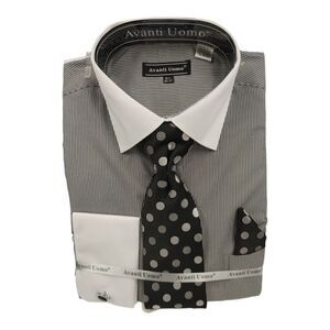 MEN'S AVANTI UOMO MICRO STRIPE  SHIRT WITH FRENCH CUFF & POCKET SQUARE DN129M.